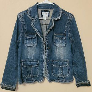 Live A Little Distressed Denim Frayed Jacket Snap Buttons